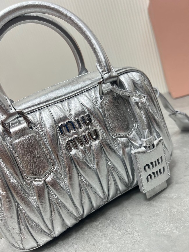 MIU MIU Original Leather Top Handle Bag 5BB123 Silver