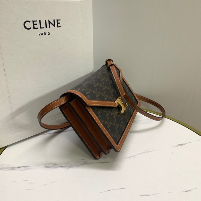 CELINE ENVELOPPE BAG IN TRIOMPHE CANVAS AND CALFSKIN 113322 TAN