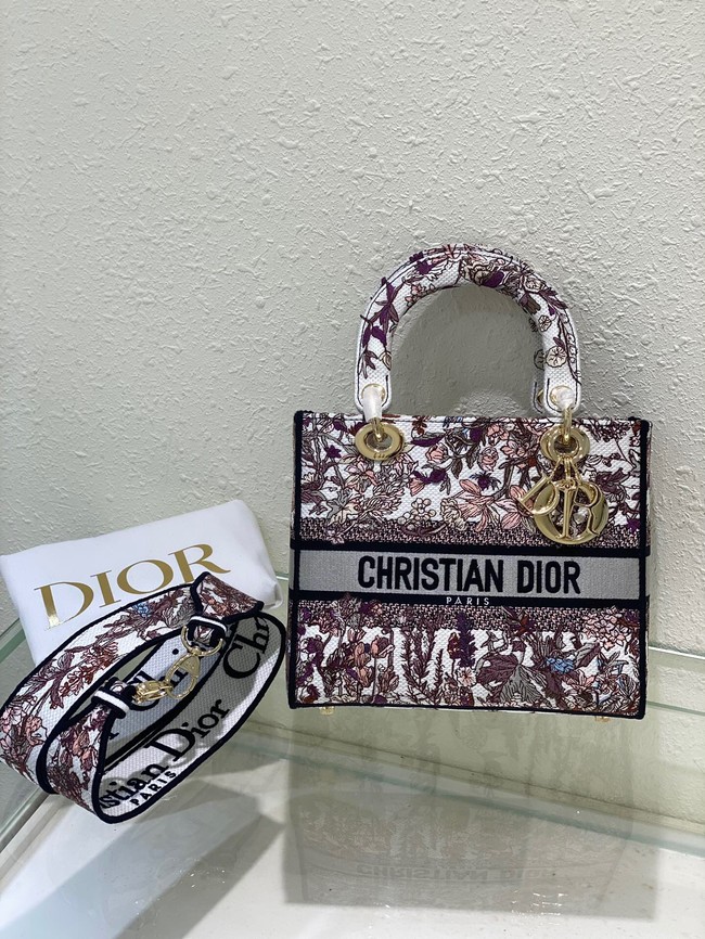 Dior Medium Lady D-Lite Bag White Multicolor Dior 4 Saisons Hiver Embroidery M0565OEB