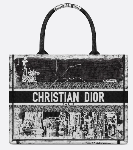 Medium Dior Book Tote White and Black New York Embroidery M1296ZEG