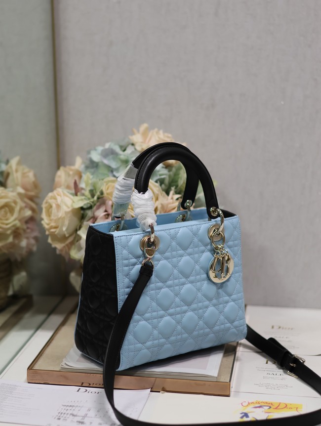 Medium Lady Dior Bag Sky Blue and Steel Gray Cannage Calfskin M0565OWR