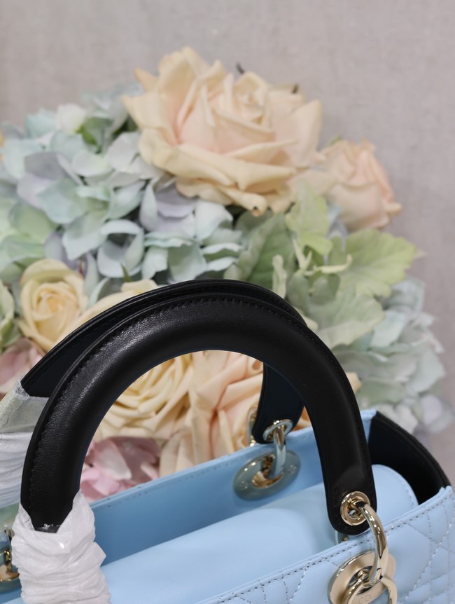 Medium Lady Dior Bag Sky Blue and Steel Gray Cannage Calfskin M0565OWR