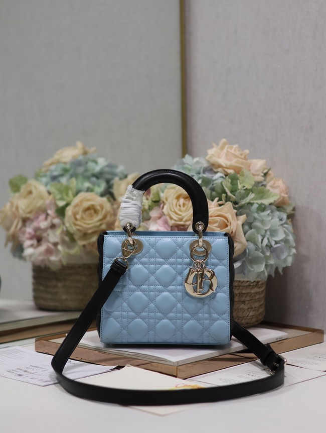 Small Lady Dior Bag Two-Tone Sky Blue and Steel Gray Cannage Lambskin M0531ON