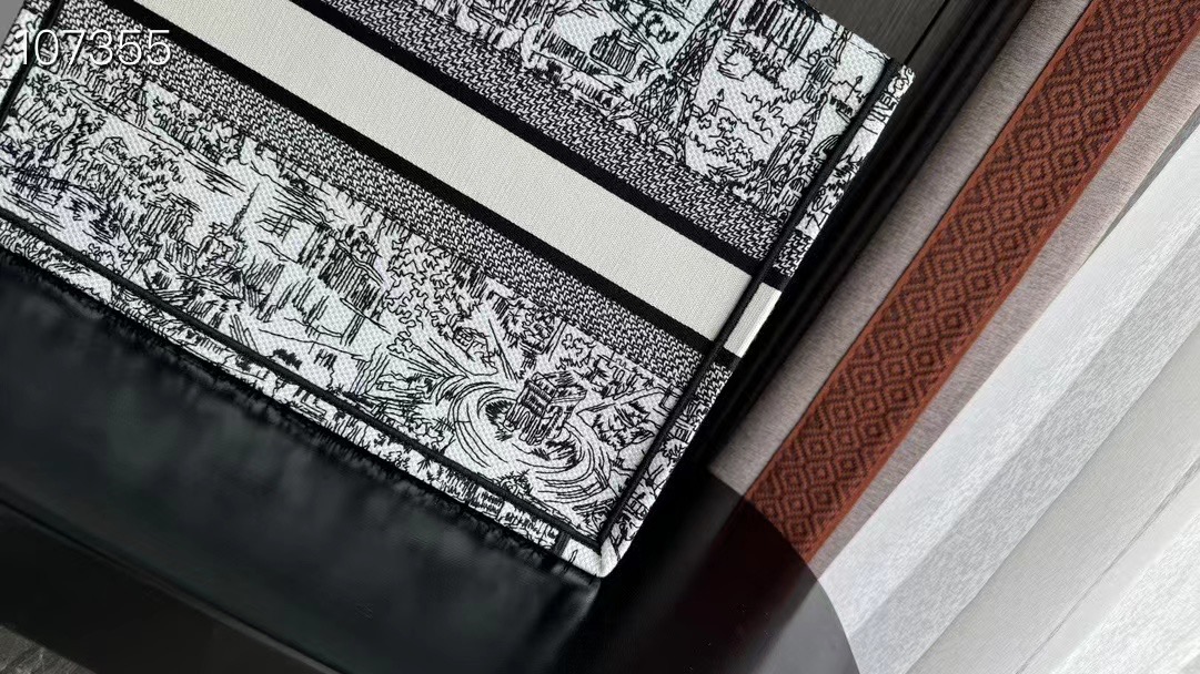 Medium Dior Book Tote White and Black Paris Allover Embroidery M1296ZEG