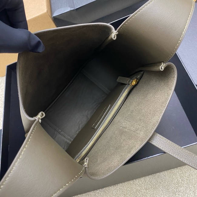 SAINT LAURENT LE 5 A 7 SUPPLE LARGE IN GRAINED LEATHER 753837 STRONG MOSS