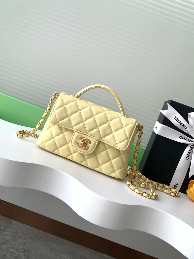 Chanel SMALL FLAP BAG WITH TOP HANDLE AS5355 LIGHT YELLOW