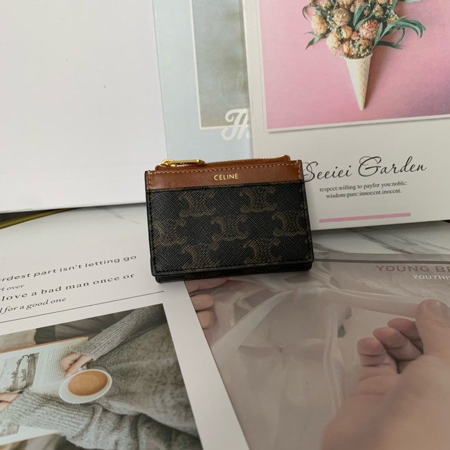 Celine SMALL FLAP WALLET TRIOMPHE IN TRIOMPHE CANVAS 10L653 brown