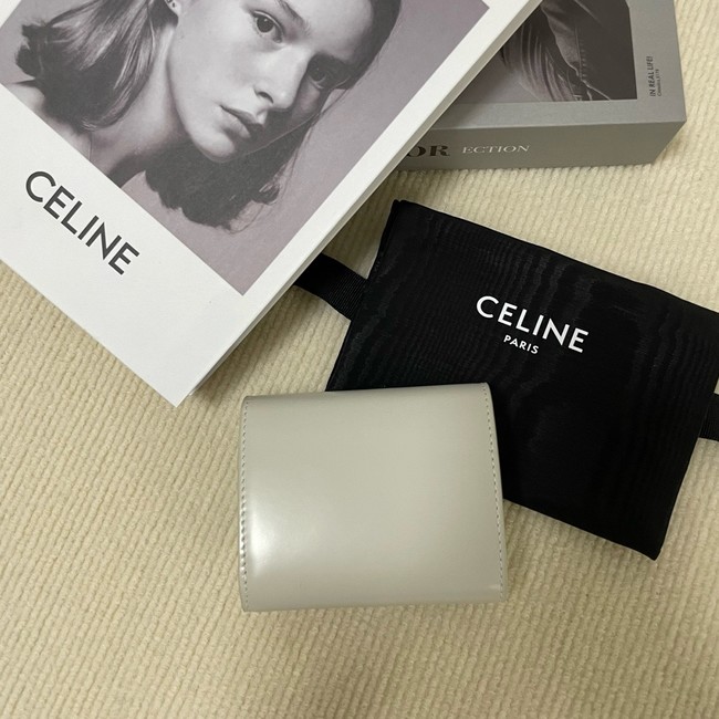 Celine TRIOMPHE COMPACT WALLET IN SHINY CALFSKIN 10K623 LIGHT STONE