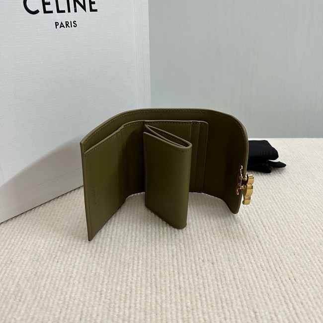 Celine TRIOMPHE COMPACT WALLET IN SHINY CALFSKIN 10K623 dark green