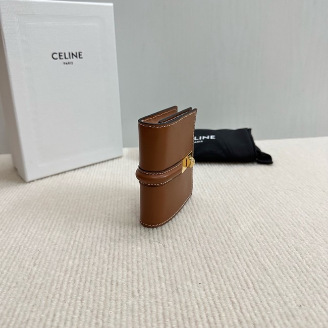 Celine CARD HOLDER WITH FLAP 16 IN SATINATED CALFSKIN 10M473 tan