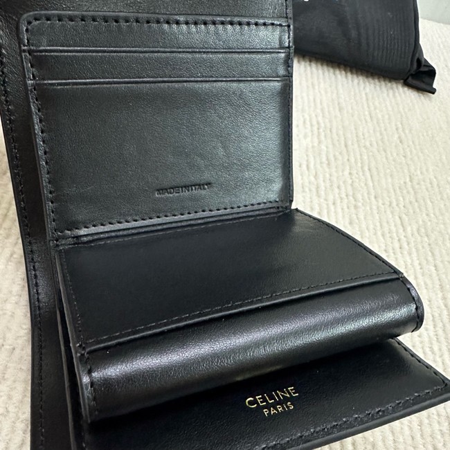 Celine CARD HOLDER WITH FLAP 16 IN SATINATED CALFSKIN 10M523 black