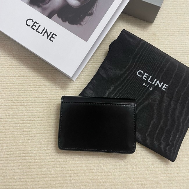 Celine CARD HOLDER WITH FLAP TRIOMPHE IN SHINY CALFSKIN 10I583 black