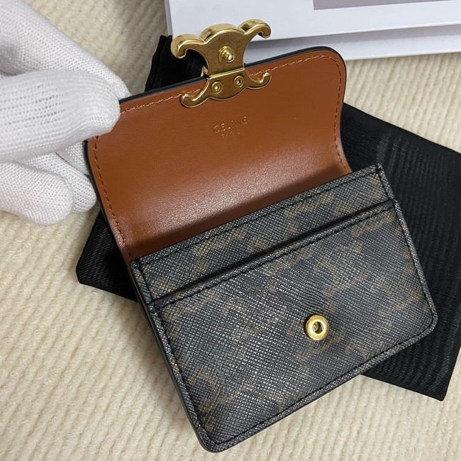 Celine CARD HOLDER WITH FLAP TRIOMPHE IN TRIOMPHE CANVAS 10I583 brown