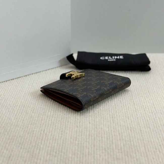 Celine FINE STRAP WALLET NINO IN TRIOMPHE CANVAS AND LAMBSKIN 10M962 TAN