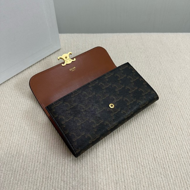 Celine LARGE WALLET TRIOMPHE IN TRIOMPHE CANVAS AND LAMBSKIN 10E313 TAN