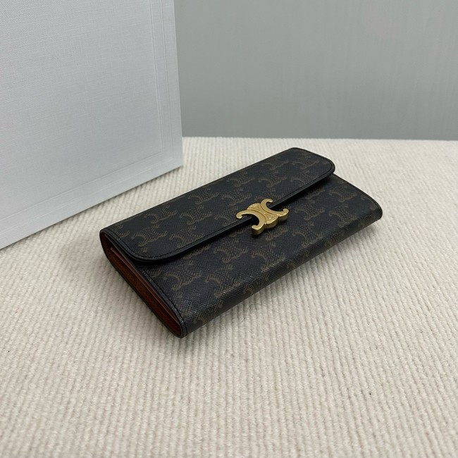 Celine LARGE WALLET TRIOMPHE IN TRIOMPHE CANVAS AND LAMBSKIN 10E313 TAN