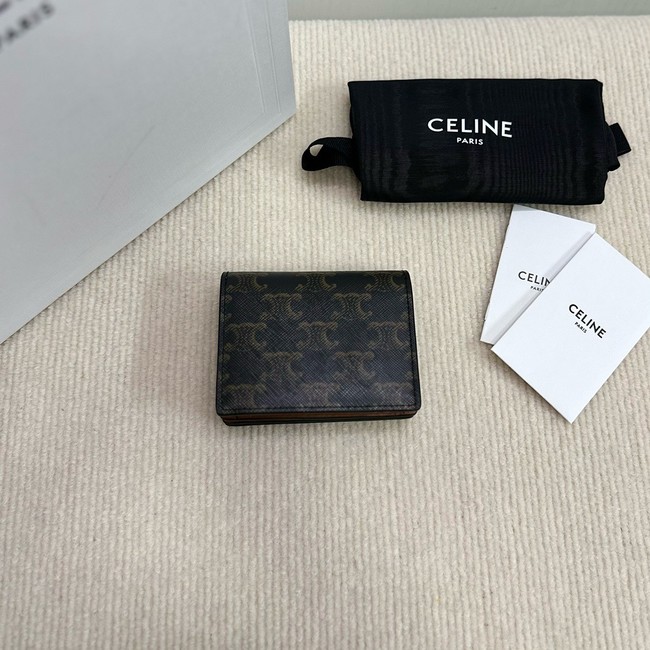 Celine TRIOMPHE BUSINESS CARD HOLDER IN TRIOMPHE CANVAS AND LAMBSKIN 10M122 TAN