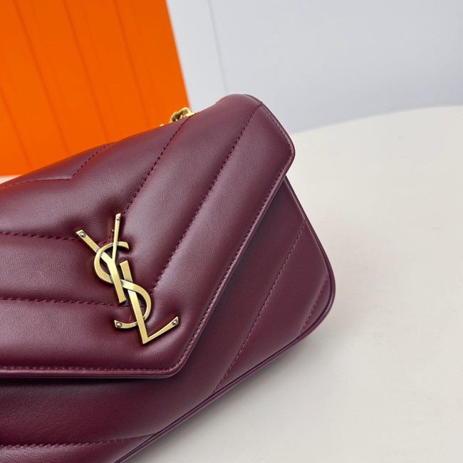 SAINT LAURENT LOULOU SMALL IN MATELASSE LAMBSKIN 801437 ROUGE CABERNET