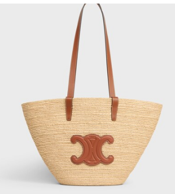 Celine MEDIUM SUPPLE CELINE CLASSIC PANIER IN RAFFIA AND CALFSKIN 114342 TAN