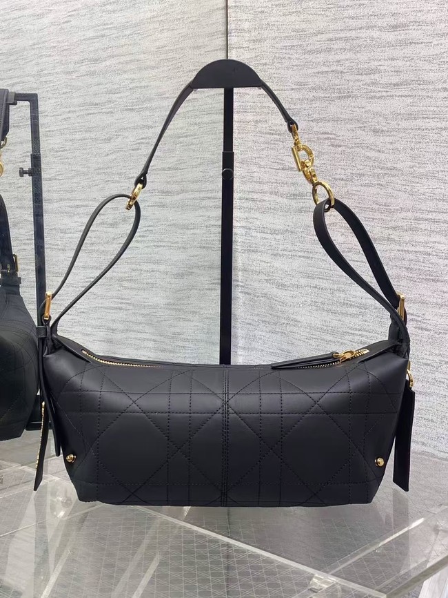 Dior Small D-Journey Bag in Crinkled Calfskin M2416UNUO Black Flat Macrocannage