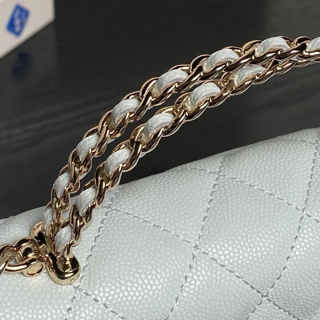 Chanel MINI FLAP BAG CLUTCH WITH CHAIN Gold-Tone Metal AP3238 light blue