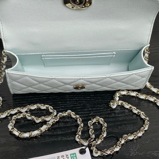 Chanel MINI FLAP BAG CLUTCH WITH CHAIN Gold-Tone Metal AP3238 light blue