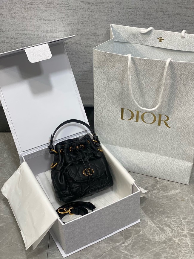 Dior Caro Nano Bucket Bag Macrocannage Lambskin S5250 black
