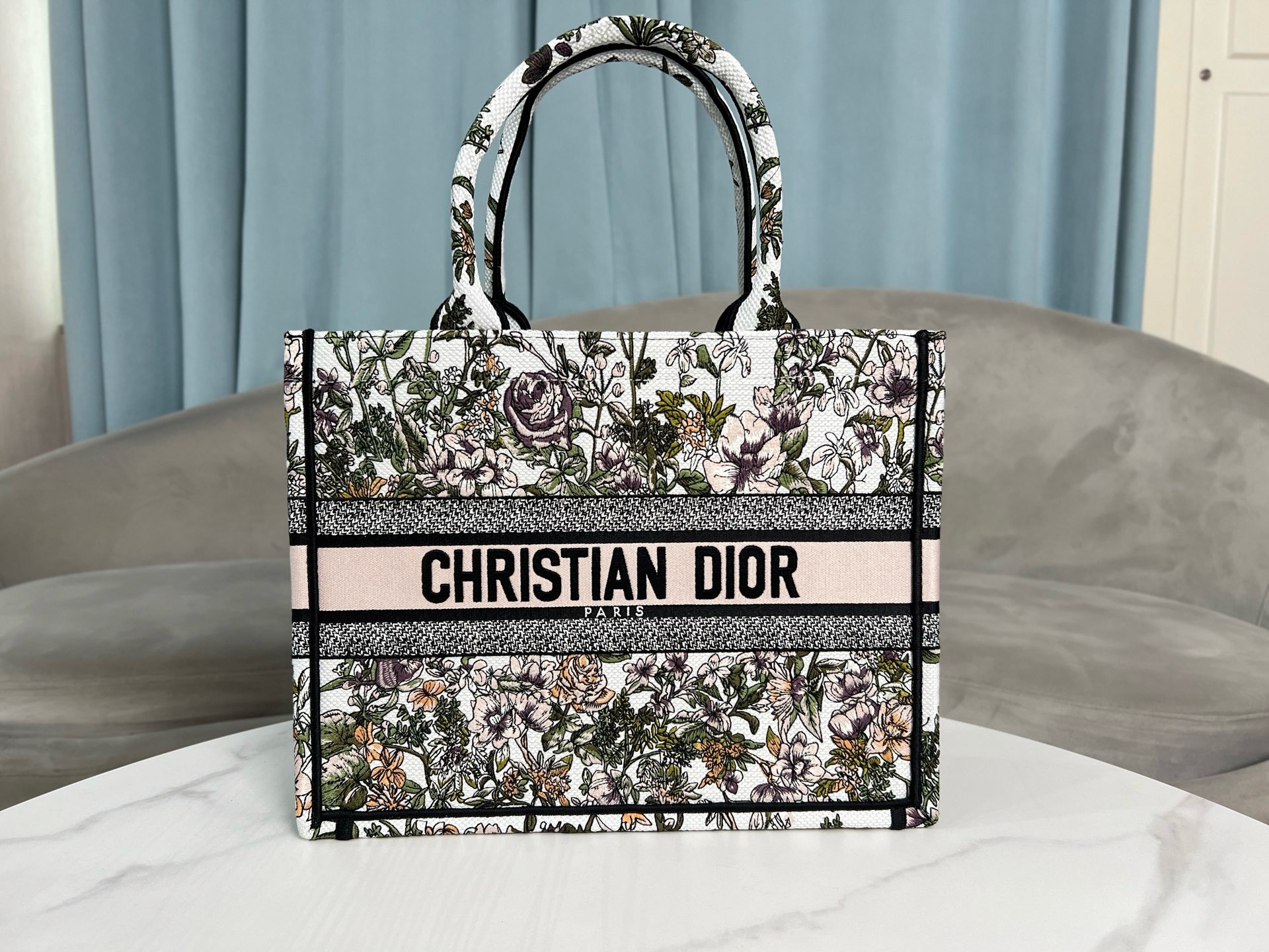 Medium Dior Book Tote Pink Multicolor D-Floral Embroidery M1296ZECZ