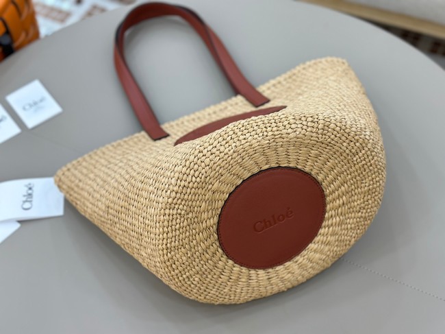 CHLOE Woven Raffia Slit Mini Tote Bag 11265 brown