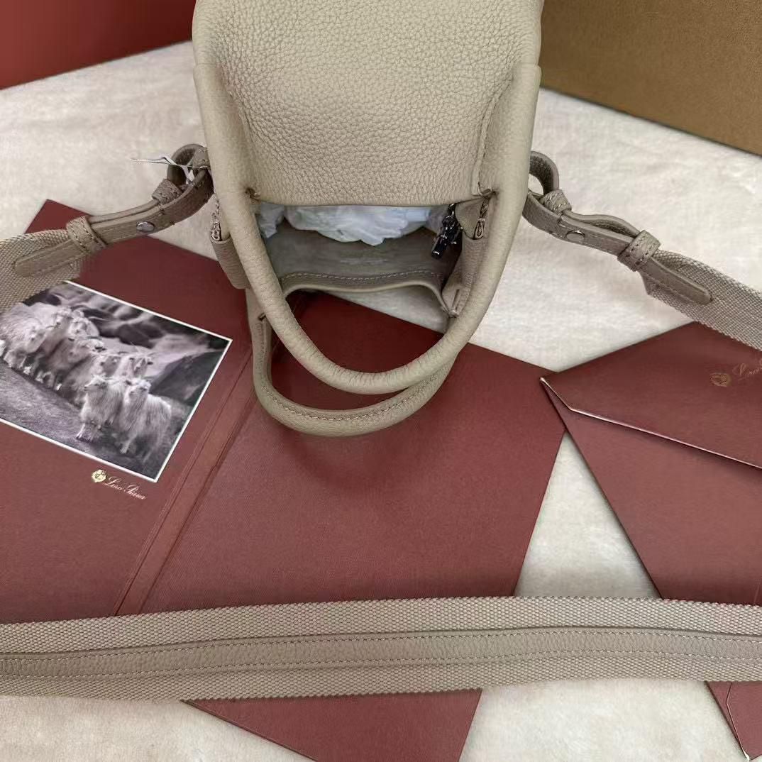 Loro Piana Bale Micro Grain Leather Crossbody Bag 60220 Light Mastic