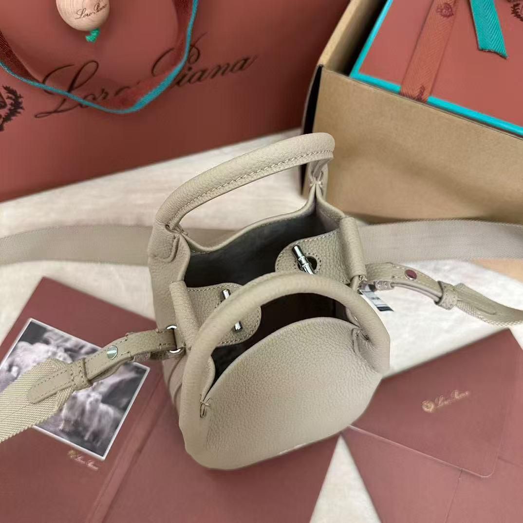 Loro Piana Bale Micro Grain Leather Crossbody Bag 60220 Light Mastic