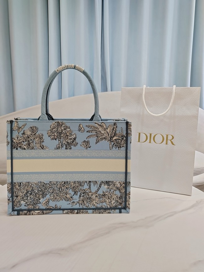 Dioriviera Medium Dior Book Tote Celestial Blue and White Toile de Jouy Palms Embroidery M1296ZEZG