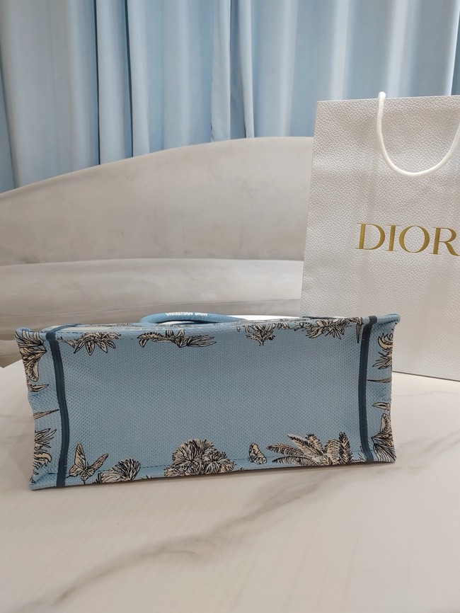 Dioriviera Medium Dior Book Tote Celestial Blue and White Toile de Jouy Palms Embroidery M1296ZEZG