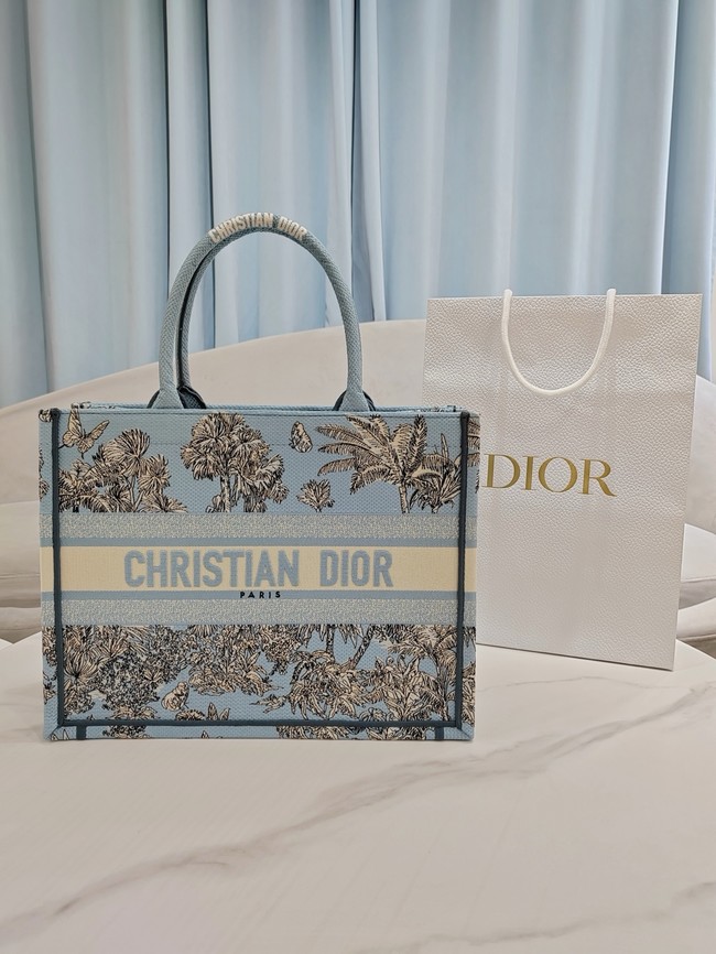Dioriviera Medium Dior Book Tote Celestial Blue and White Toile de Jouy Palms Embroidery M1296ZEZG