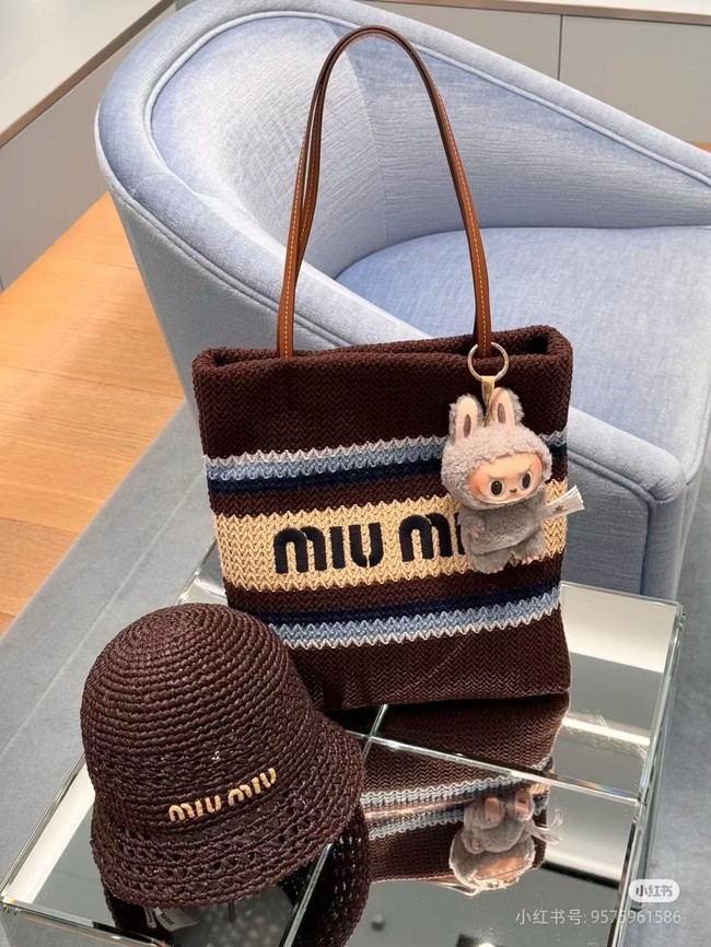 miumiu Raffia effect woven tote bag 5BG248-4