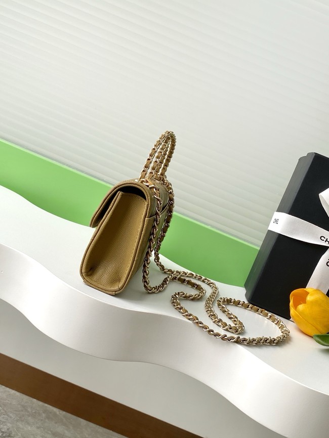 Chanel MINI FLAP BAG CLUTCH WITH CHAIN Gold-Tone Metal AP3238 Khaki