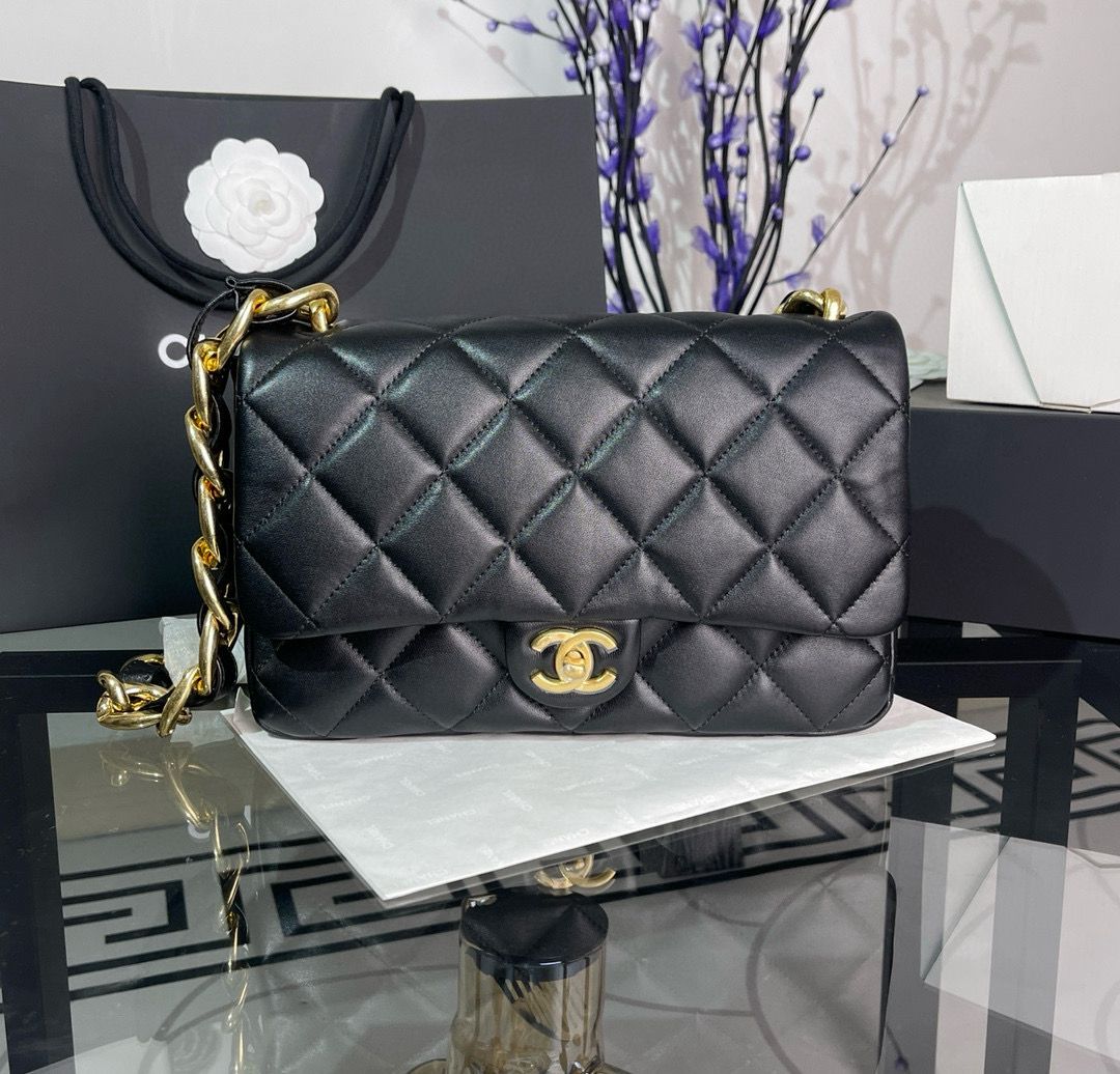 CHANEL MEDIUM FLAP ORIGINAL LEATHER BAG AS3215 Black