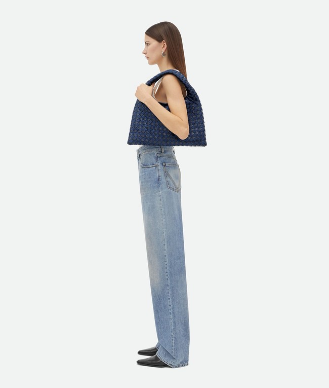 Bottega Veneta Medium Hop intrecciato suede top handle bag 763966 Abyss&indigo
