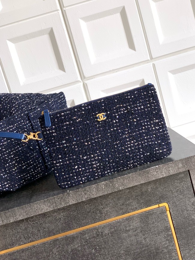 CHANEL 25 handbag Woolen tweed AS5311 dark blue