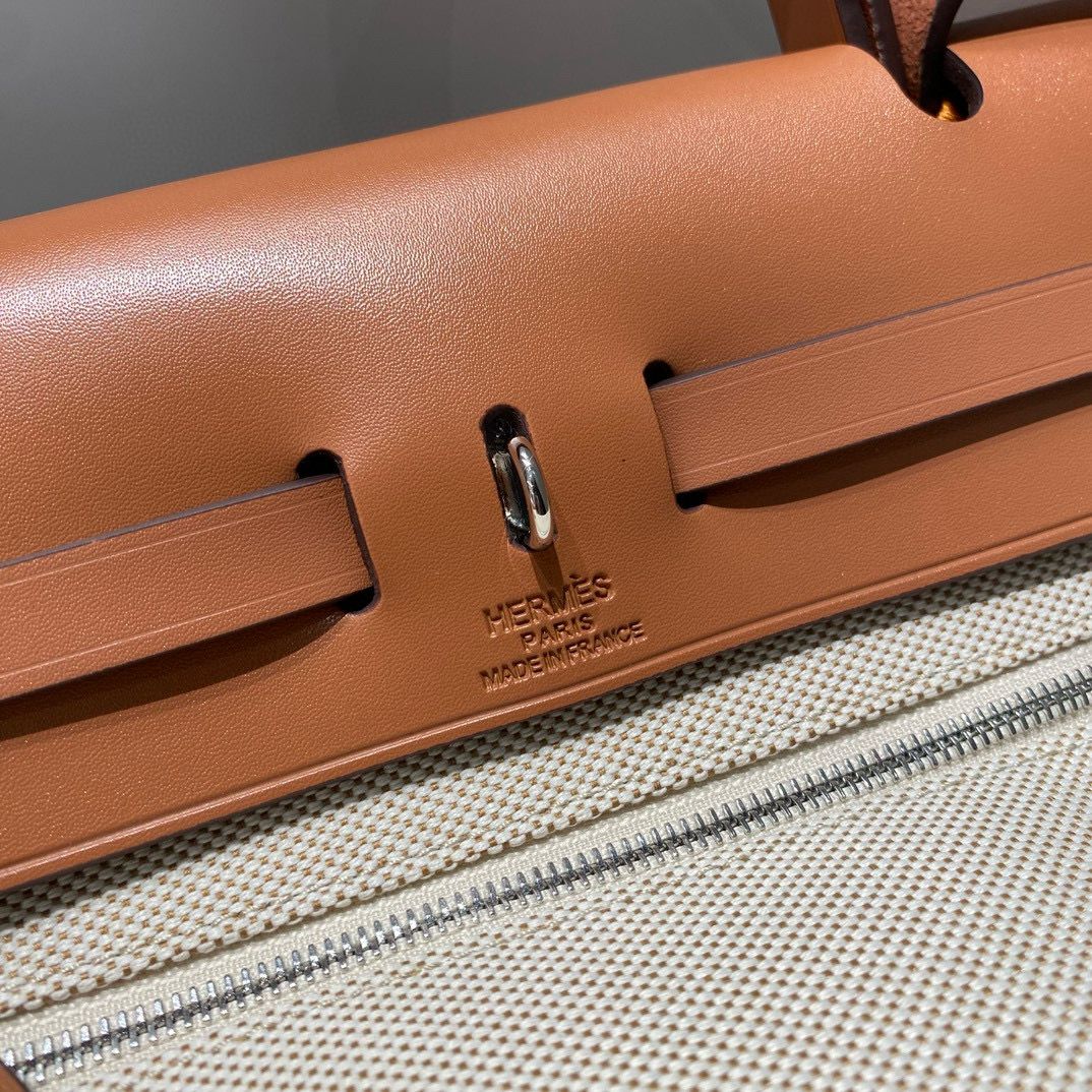 Hermes Herbag 31CM Original Canvas Print Leather & Calfskin 48887 Cream&Brown Hermes Herbag 31CM Original Canvas Print Leather & Calfskin 48887 Cream&Brown