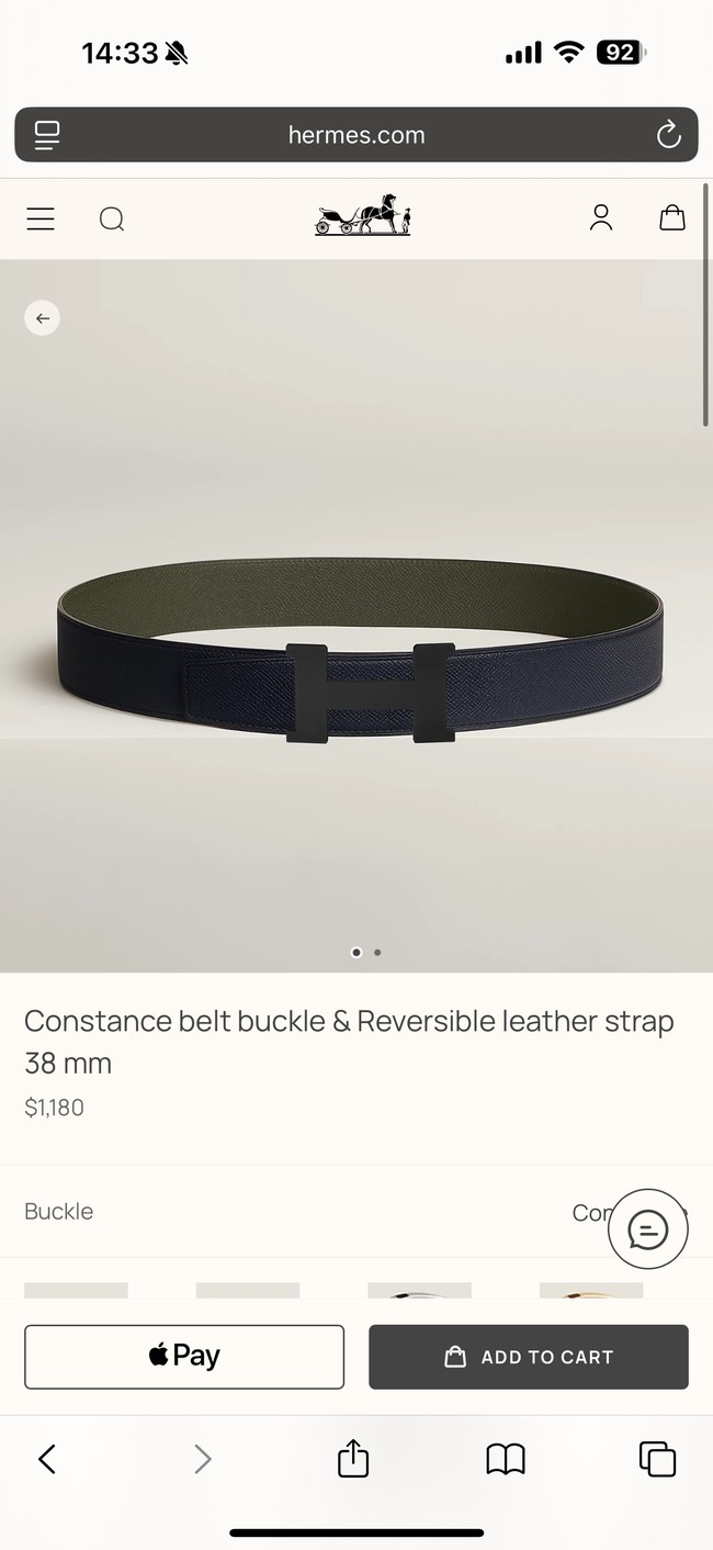 Hermes Epsom calfskin double-sided leather belt 65987