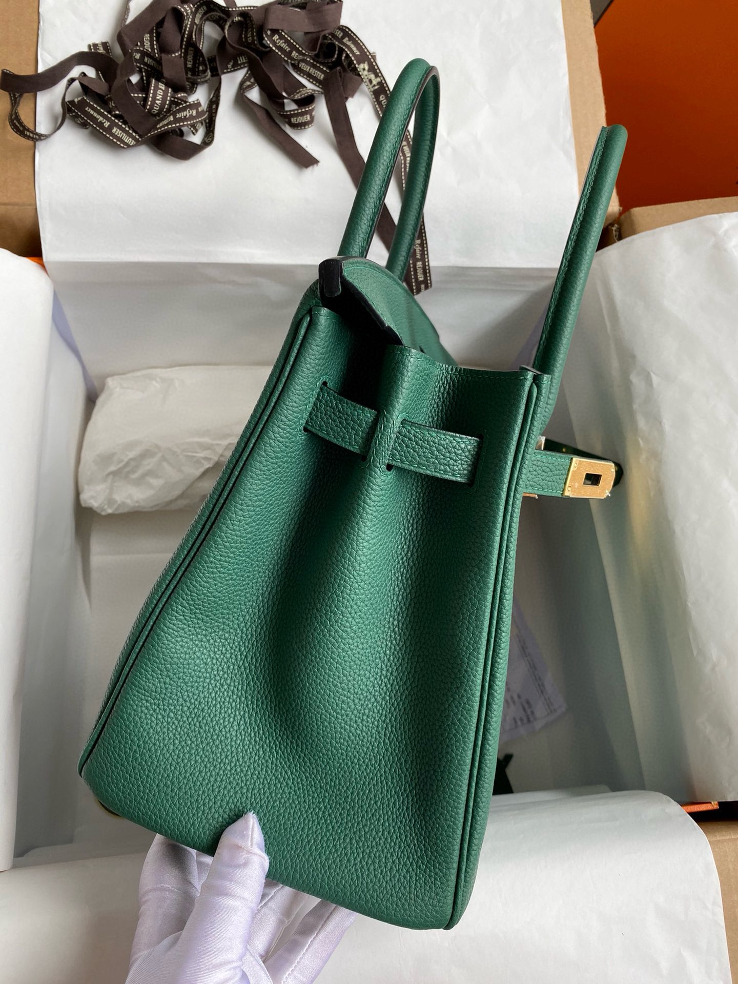 Hermes Birkin Original Togo Leather Bag 5588 Green Gold-Tone Hermes Birkin Original Togo Leather Bag 5588 Green Gold-Tone