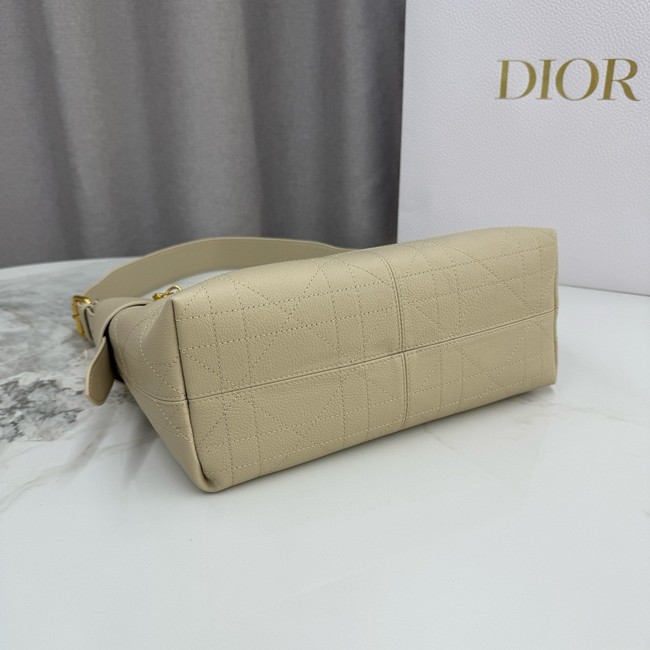 Small Dior Voyage Bag Flat Macrocannage Grained Calfskin M2845UJ Beige