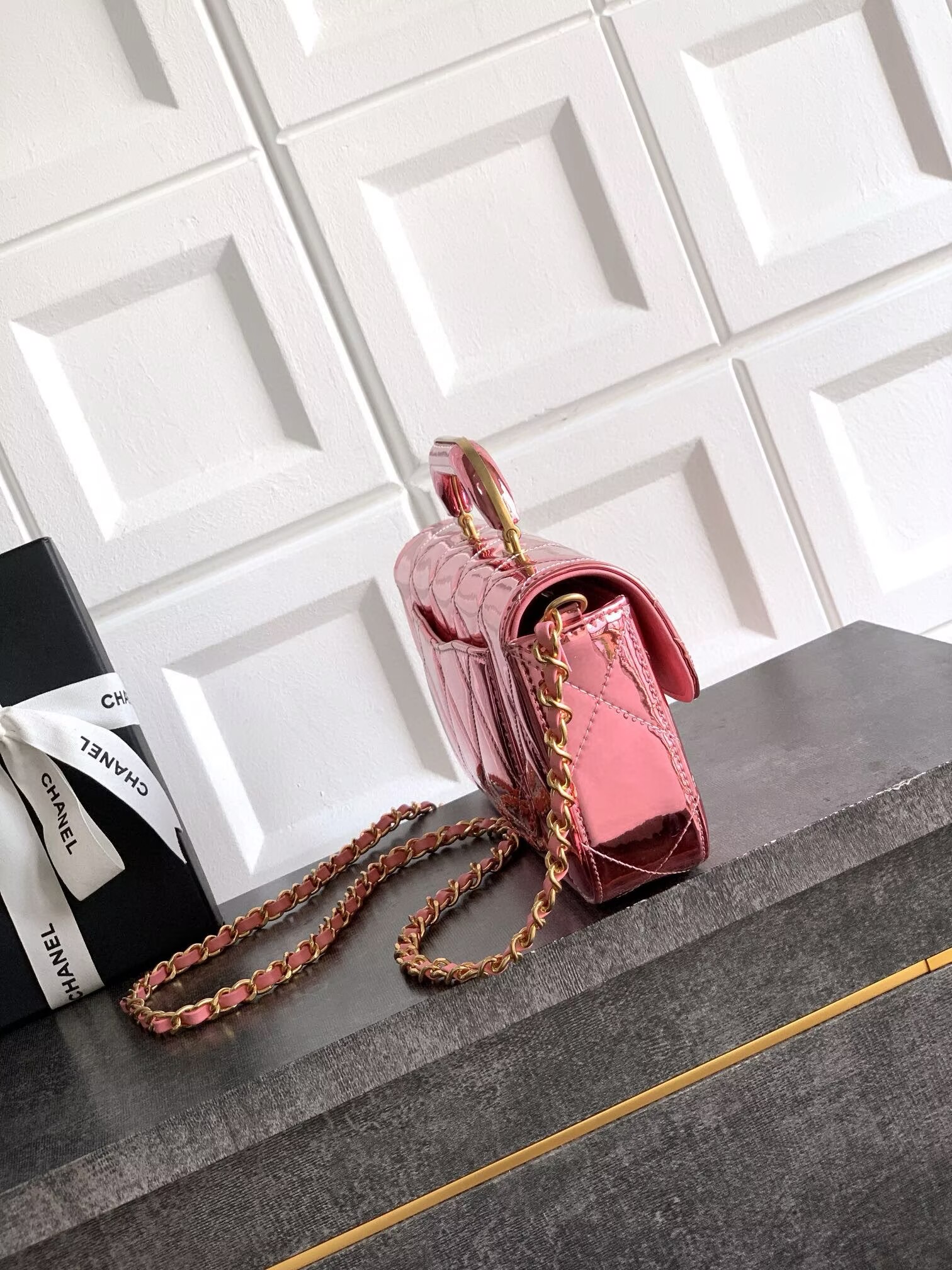Chanel 25K Original Patent Leather Top Handle Bag A6321 Pink Chanel 25K Original Patent Leather Top Handle Bag A6321 Pink