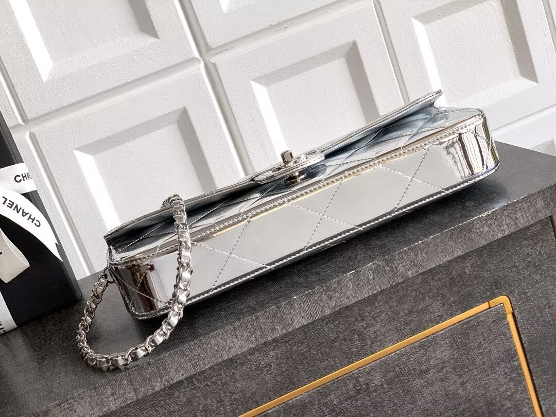 Chanel 25K Original Patent Leather Top Handle Bag A6321 Silver Chanel 25K Original Patent Leather Top Handle Bag A6321 Silver