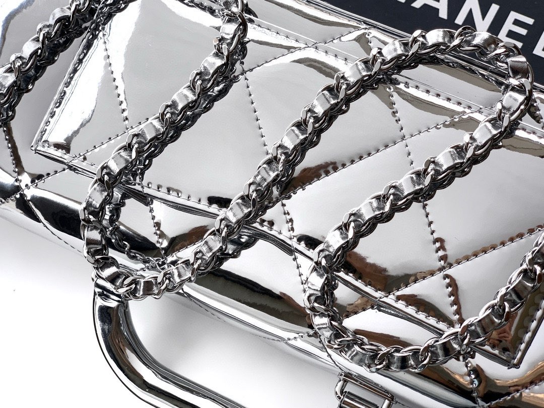 Chanel 25K Original Patent Leather Top Handle Bag A6321 Silver Chanel 25K Original Patent Leather Top Handle Bag A6321 Silver