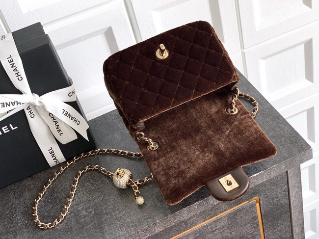 Chanel Mini Classic Handbag velvet AS1786 dark brown