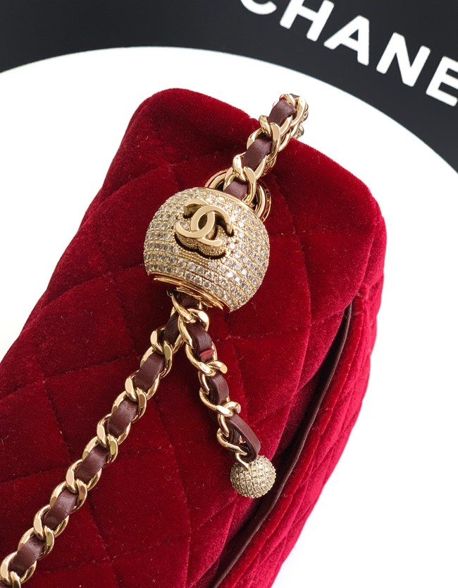 Chanel Mini Classic Handbag velvet AS1786 red