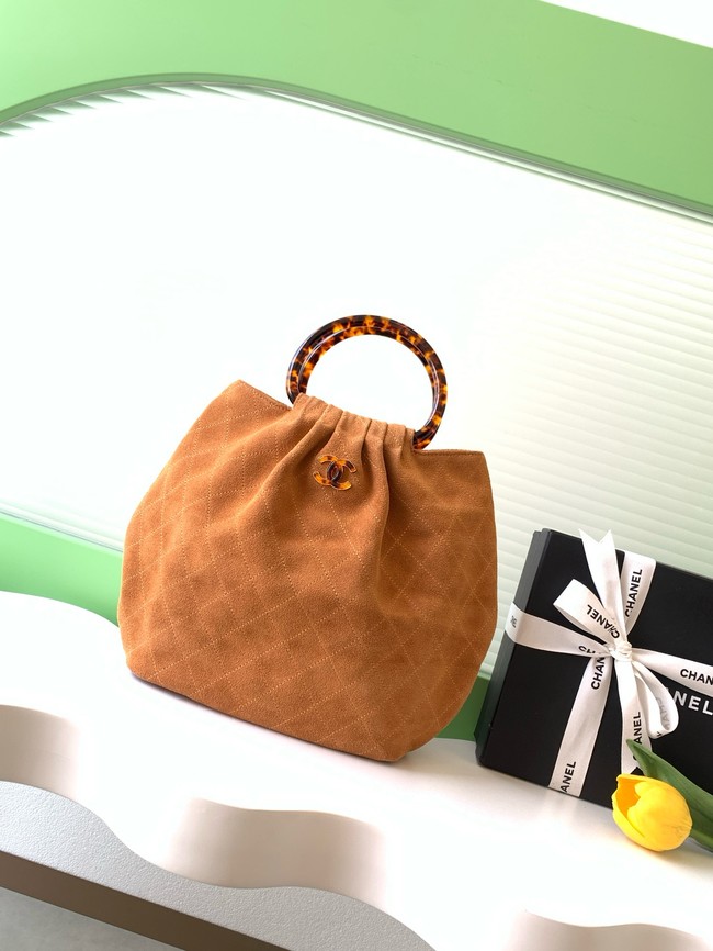 CHANEL Hobo Bag Suede AS6010 Camel