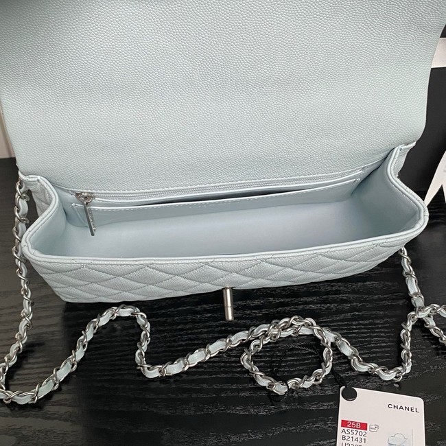 CHANEL Mini Flap Bag with Top Handle AS5702 light blue&Silver Metal